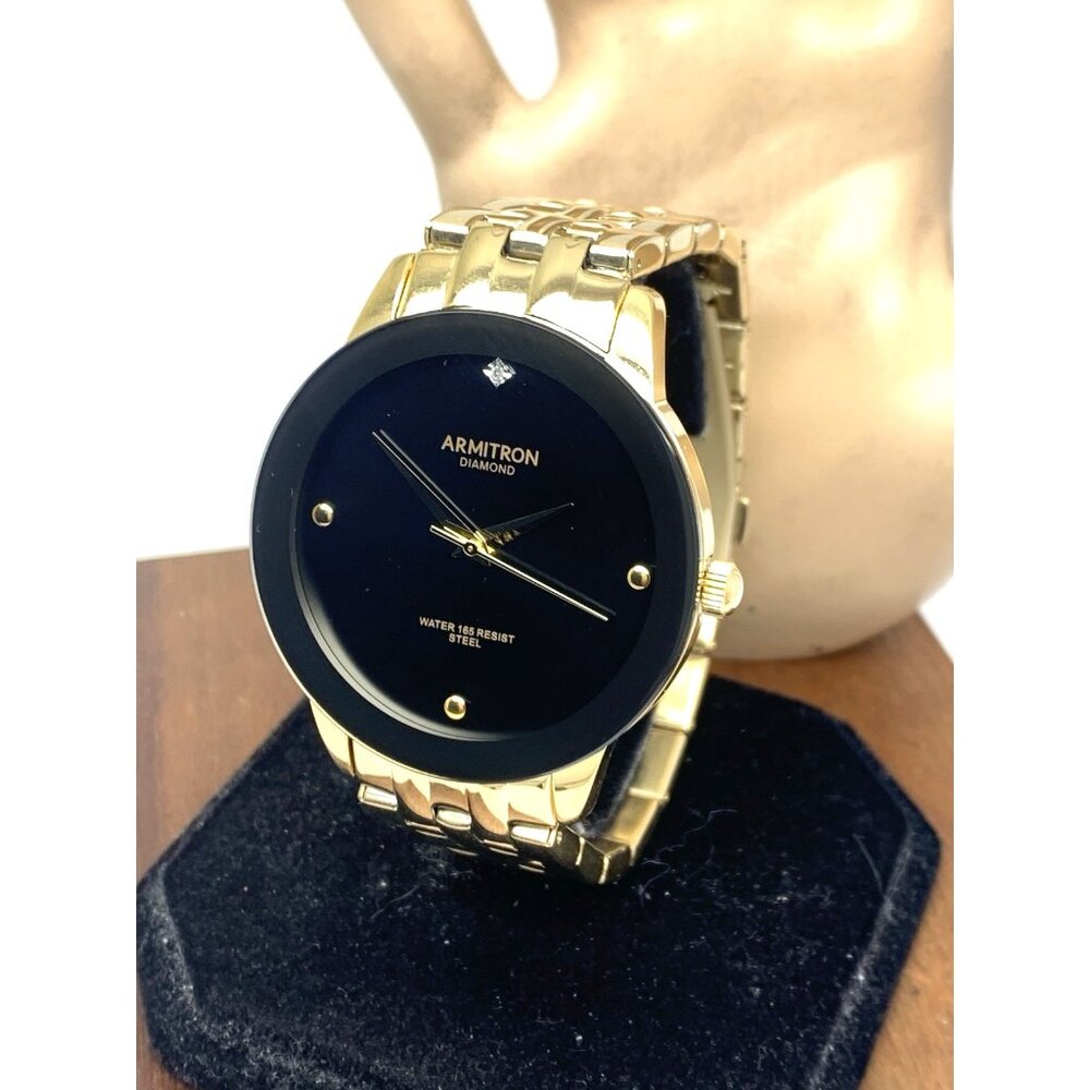 Armitron Men's Watch 20/4952GP Black Dial Quartz Gold Tone Stainless Steel 42mm